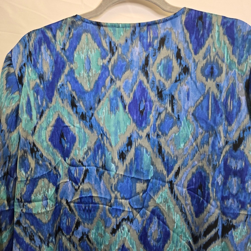 Chico's Ikat Printed Sequin Embellished Tunic Top Boho Hippie Blue Size 3‎ XL - Picture 10 of 11